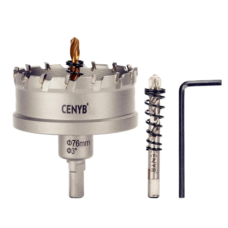 cenyb 3" (76mm) Tungsten Carbide Tipped Hole Saw with 2Pcs Titanium-Plated Pilot Drill Bits for Hard Metal,Stainless Steel,Iron,Aluminum Alloy,Wood and Plastic - Image 1